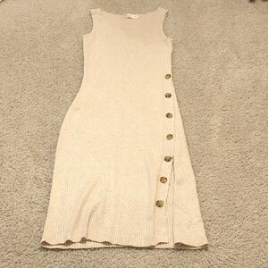 Pink Rose Beige Button-Detail Midi Dress